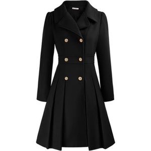 Jackets Coats Womens Trench Coat Notch Lapel Double Breasted Thick A Line Pea Coat Black